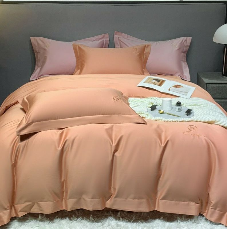 O fundamento de bambu orgânico de 100% ajusta o fundamento de roupa de cama da tampa da edredão ajusta a laranja lisa da tintura